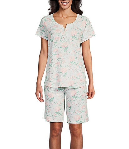 Karen Neuburger Happy Hydrangea Print Short Sleeve Round Neck Knit Pajama Set
