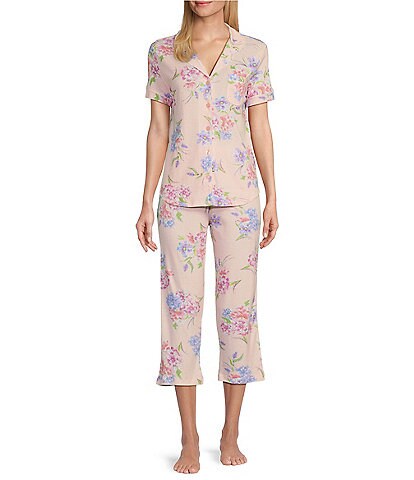 Karen Neuburger Island Ditsy Print Knit Short Sleeve Notch Collar Pajama Set