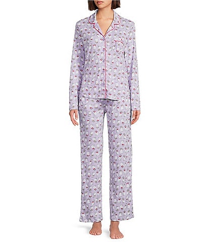 Karen Neuburger Long Sleeve Notch Collar Fancy Cats Printed Knit Girlfriend Pajama Set