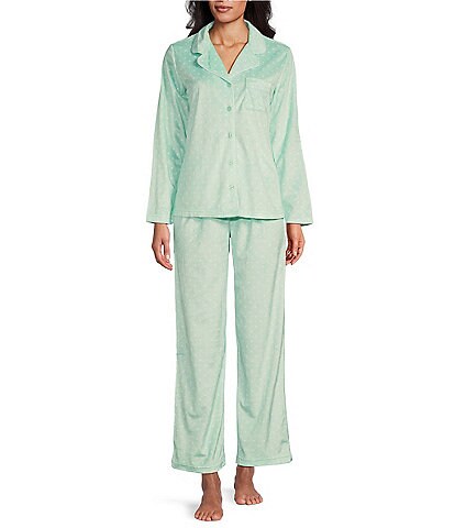 Karen Neuburger Pin Dot Print Fleece Notch Collar Long Sleeve 3-Piece Pajama Set