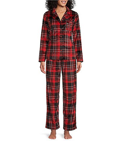 Karen Neuburger Plaid Print Fleece Notch Collar Long Sleeve 3-Piece Pajama Set