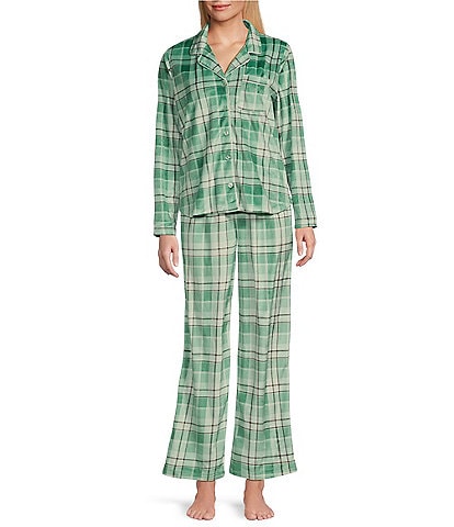 Karen Neuburger Plaid Print Fleece Notch Collar Long Sleeve 3-Piece Pajama Set