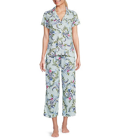 Karen Neuburger Short Sleeve Notch Collar Interlock Knit Floral Paisley Print Pajama Set