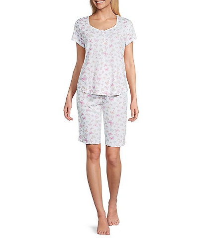 Karen Neuburger Short Sleeve Sweetheart Neck Interlock Knit Butterfly Print Bermuda Short Pajama Set