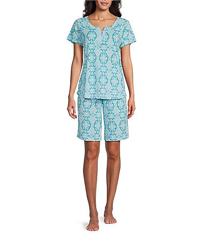Karen Neuburger Spring Medallion Print Short Sleeve Round Neck Knit Pajama Set