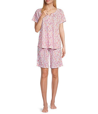 Karen Neuburger Summer Leopard Print Short Sleeve Round Neck Knit Pajama Set