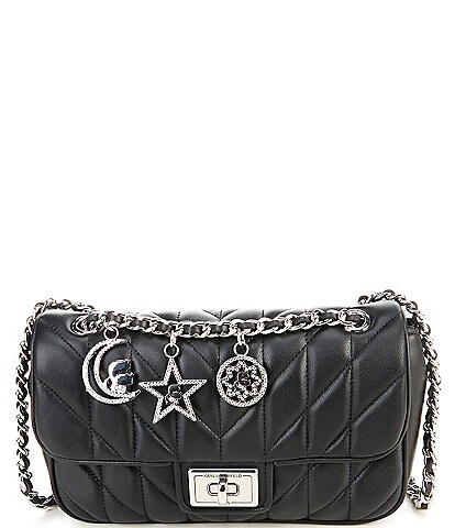 KARL LAGERFELD PARIS Agyness Quilted Leather Celestial Charm Chain Strap Crossbody Bag