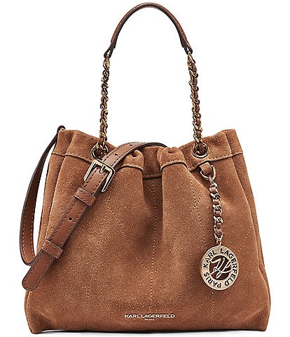 KARL LAGERFELD PARIS Amandine Suede Drawstring Crossbody Bag