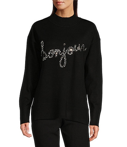 KARL LAGERFELD PARIS "Bonjour" Mock Neck Long Sleeve Sweater