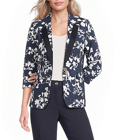 KARL LAGERFELD PARIS Burnout Print Banded Lapel Long Sleeve Blazer