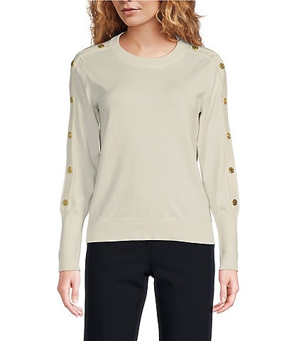 KARL LAGERFELD PARIS Button Shoulder Crew Neck Long Sleeve Sweater