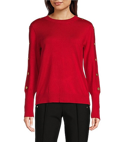 KARL LAGERFELD PARIS Button Shoulder Crew Neck Long Sleeve Sweater