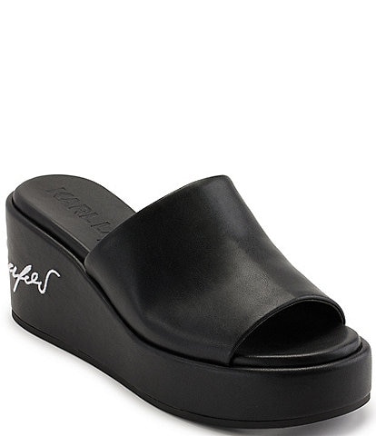 KARL LAGERFELD PARIS Calvina Leather Wedge Sandals
