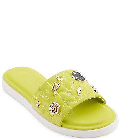 KARL LAGERFELD PARIS Carenza Quilted Leather Slide Sandals