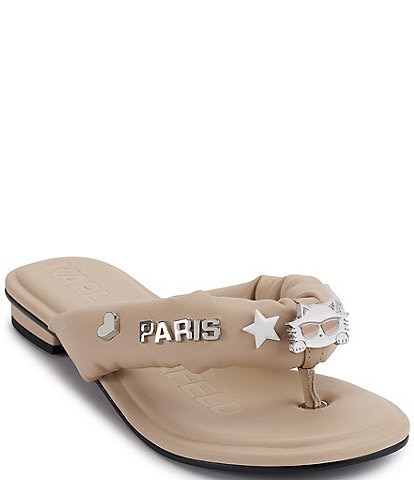 KARL LAGERFELD PARIS Ceejay Pins Leather Thong Sandals