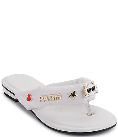 KARL LAGERFELD PARIS Ceejay Pins Leather Thong Sandals