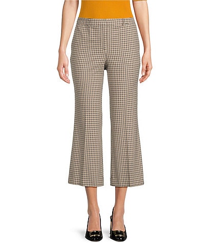 KARL LAGERFELD PARIS Checkered Print Flat Front Flare Leg Cropped Coordinating Pants