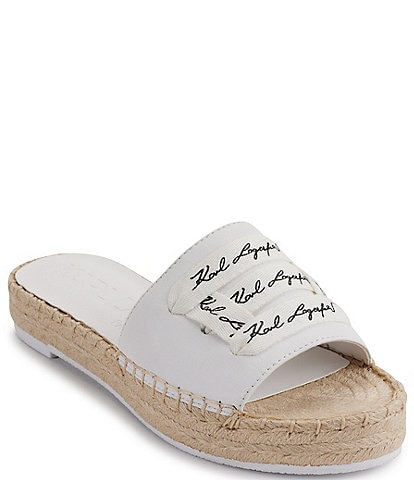 Karl Lagerfeld Paris Cherie Leather Logo Espadrille Slide Sandals