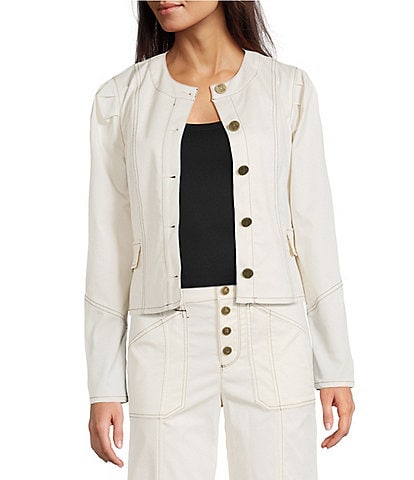 KARL LAGERFELD PARIS Coordinating Round Neck Long Sleeve Contrast Trim Cropped Jacket