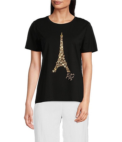 KARL LAGERFELD PARIS Crew Neck Short Sleeve Eiffel Tower Graphic Tee Shirt