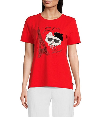 KARL LAGERFELD PARIS Crew Neck Short Sleeve Graphic Tee Shirt