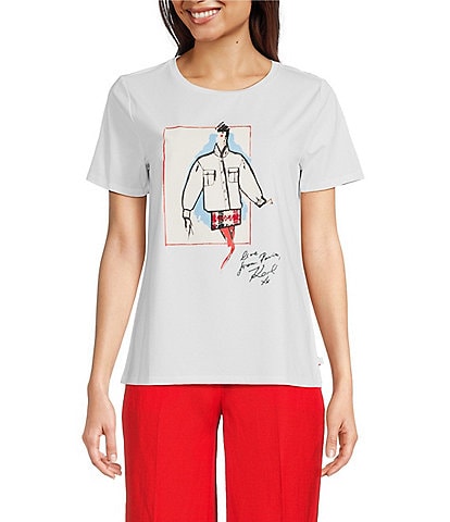 KARL LAGERFELD PARIS Crew Neckline Short Sleeve Sketch Graphic Tee Shirt