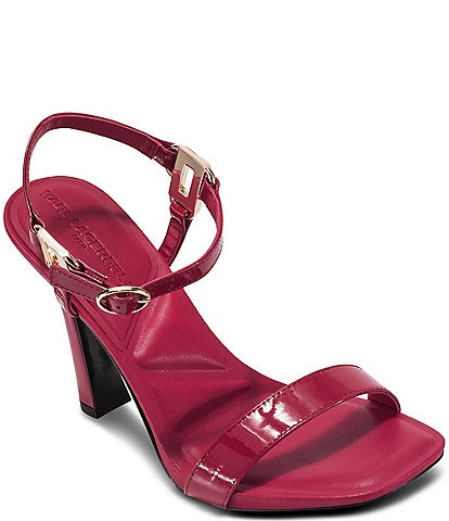 KARL LAGERFELD PARIS Cybil Patent Leather Ankle Strap Dress Sandals