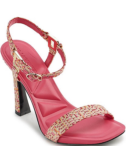KARL LAGERFELD PARIS Cybil Woven Raffia Ankle Strap Dress Sandals