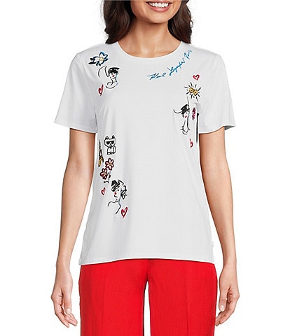 KARL LAGERFELD PARIS Embroidered Crew Neck Short Sleeve Tee Shirt