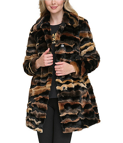 KARL LAGERFELD PARIS Faux Fur Single Breasted Zebra Coat