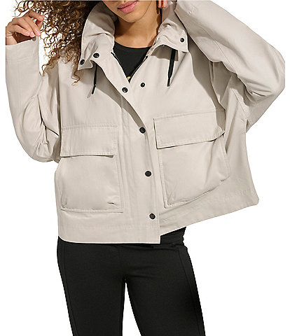 KARL LAGERFELD PARIS Funnel Collar Oversize Fit Snap Front Jacket