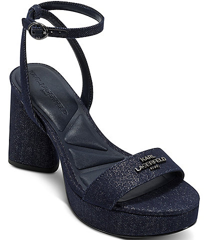 KARL LAGERFELD PARIS Hadon Dark Denim Platform High Heel Sandals
