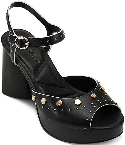 KARL LAGERFELD PARIS Hallet Studded Leather Ankle Strap Platform High Heel Sandals