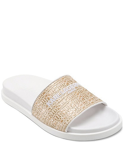 KARL LAGERFELD PARIS Hazlet Raffia Logo Slide Sandals