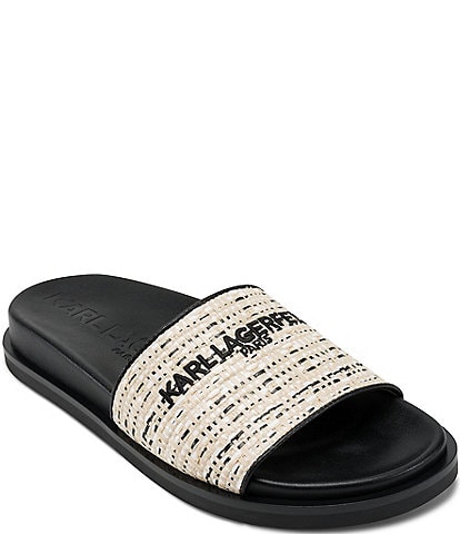 KARL LAGERFELD PARIS Hazlet Raffia Logo Slide Sandals