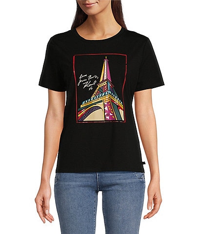 KARL LAGERFELD PARIS Knit Multi Color Eiffel Tower Short Sleeve T-Shirt