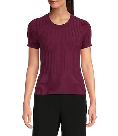 KARL LAGERFELD PARIS Knit Round Neck Short Sleeve Top