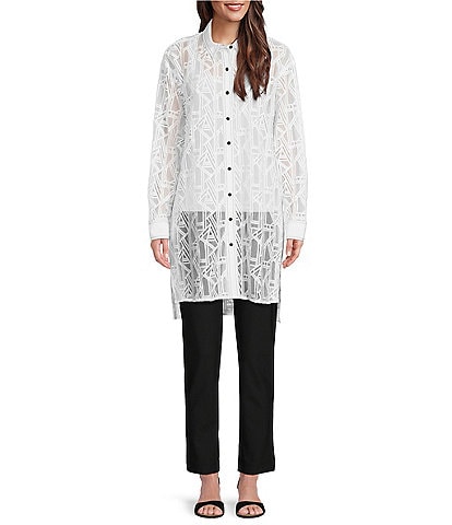 KARL LAGERFELD PARIS Lace Point Collar Long Sleeve Oversized Blouse