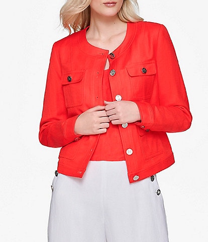 KARL LAGERFELD PARIS Linen Front Button Jacket