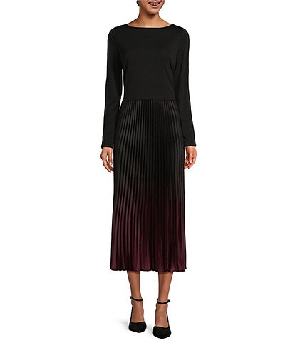 Karl Lagerfeld Paris Pleated Color Blocked Mock Neck Midi Dress - 12