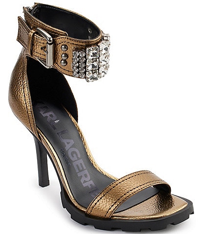 KARL LAGERFELD PARIS Malinda Rhinestone Studded Ankle Strap Dress Sandals