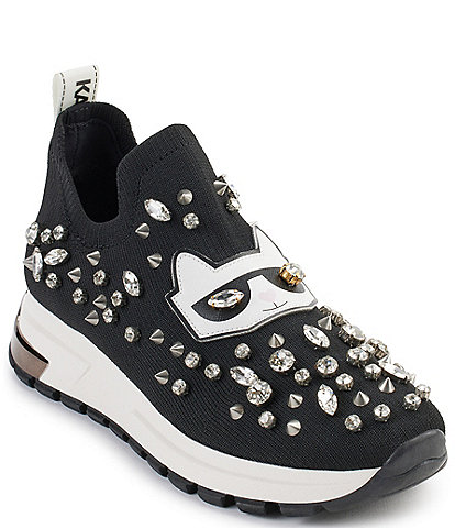 KARL LAGERFELD PARIS Malna Rhinestone Embellished Slip-On Wedge Sneakers