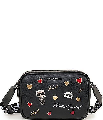 KARL LAGERFELD PARIS Embellished Hearts Maybelle Camera Crossbody Bag