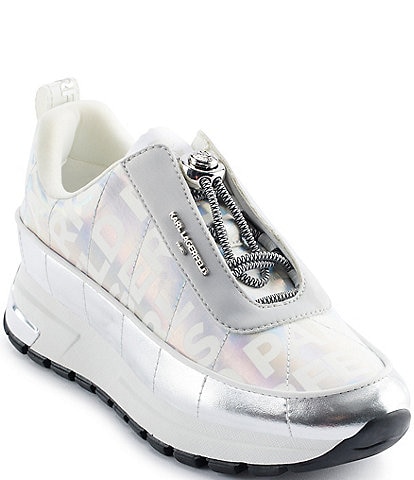 KARL LAGERFELD PARIS Maylene Logo Print Toggle Lace Platform Wedge Sneakers