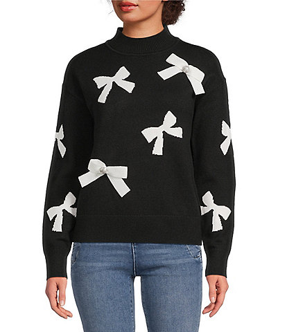 KARL LAGERFELD PARIS Mock Neck Long Sleeve Bow Sweater