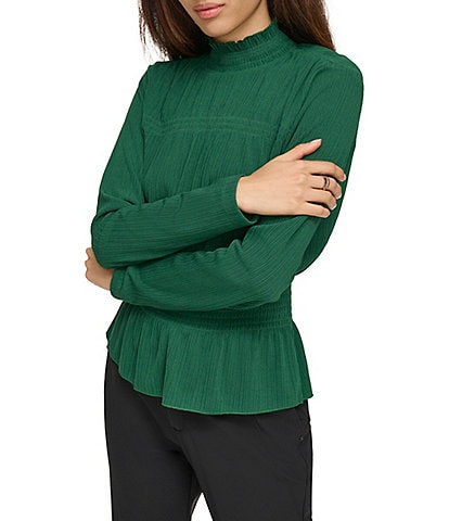 KARL LAGERFELD PARIS Mock Neck Long Sleeve Ruched Detail Knit Top