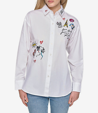 KARL LAGERFELD PARIS Oversize Whimsy Button Front Shirt Dress