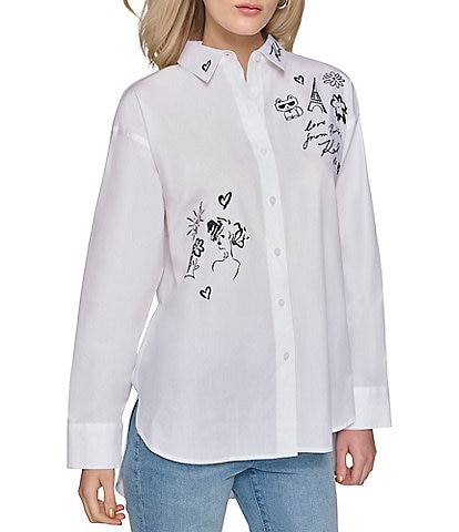 KARL LAGERFELD PARIS Oversize Whimsy Button Front Shirt Dress