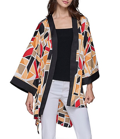 KARL LAGERFELD PARIS Oversized Geo-Printed Open Front Kimono Jacket