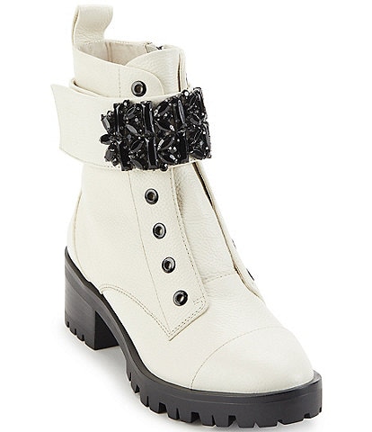 KARL LAGERFELD PARIS Topanga Embellished Lace-Up Lug Sole Rain